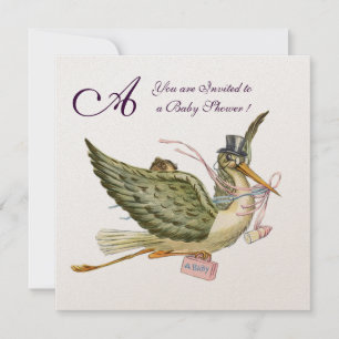 Invitation MONOGRAM BABY SHOWER, or métallique