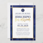 Invitation MONOGRAM BAR MITZVAH bleu foncé or (Devant)
