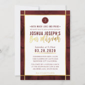 Invitation MONOGRAM BAR MITZVAH couleur or couleur rouge fonc (Devant)