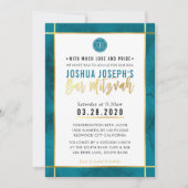 Invitation MONOGRAM BAR MITZVAH turquoise Bande dorée bleue (Devant)