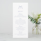 Invitation Monogram Blue Bow Wedding Menu Card (Debout devant)