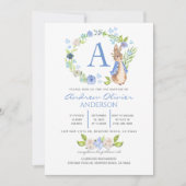 Invitation Monogram Blue Floral Peter Rabbit Baptême garçon   (Devant)