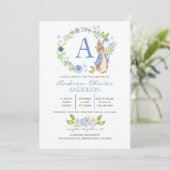 Invitation Monogram Blue Floral Peter Rabbit Baptême garçon   (Debout devant)