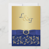 Invitation Monogram Blue, Gold Floral Scroll Wedding Invitati (Devant)