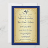 Invitation Monogram Blue, Gold Floral Scroll Wedding Invitati (Dos)
