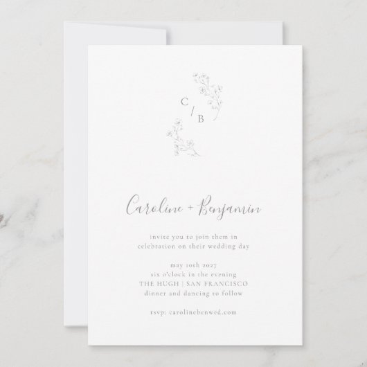 Invitation Monogram Boho Cherry Blossom Floral Art Mariage (Devant)