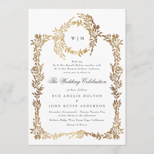 Invitation Monogram Crest classique Mariage élégant (Devant)