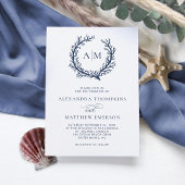 Invitation Monogram Crest Coral Beach Mariage
