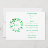 Invitation Monogram Crest Green White Simple Boho Mariage (Devant)