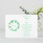 Invitation Monogram Crest Green White Simple Boho Mariage (Debout devant)