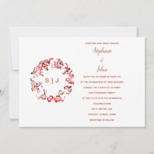 Invitation Monogram Crest Terracotta Blanc Simple Mariage