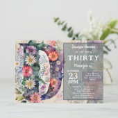 Invitation Monogram D Colorful Watercolor Flowers Birthday  (Debout devant)