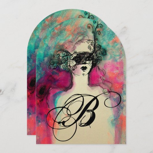 Invitation MONOGRAM DE CHARME, Sweet 16 Masquerade Party (Devant / Derrière)