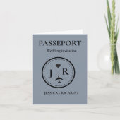 Invitation Monogram Dusty passeport bleu Destination mariage (Devant)