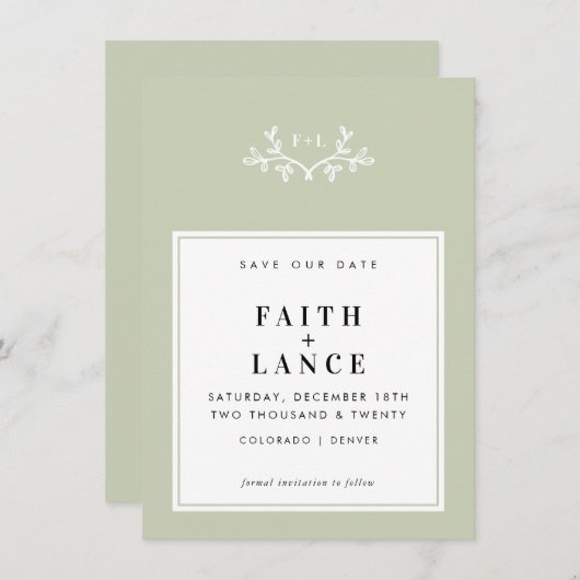 Invitation MONOGRAM ENREGISTRER LA DATE simple mignon brindil (Devant / Derrière)