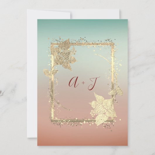 Invitation Monogram Floraux Faux Gold Frame QR Code Ombre (Dos)