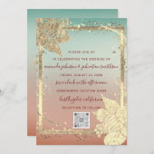Invitation Monogram Floraux Faux Gold Frame QR Code Ombre (Devant / Derrière)