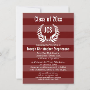 Invitation Monogram Laurel Masculine Red Maroon Graduation