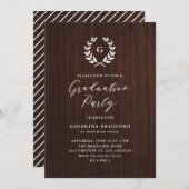 Invitation Monogram Laurel Wreath Rustic Wood Graduation (Devant / Derrière)