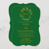 Invitation Monogram Leaf Crest Orange Forest Green Wedding (Devant / Derrière)