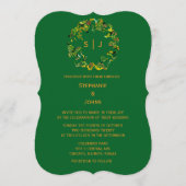 Invitation Monogram Leaf Crest Orange Forest Green Wedding (Devant)