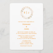 Invitation Monogram Leaf Crest Orange White Classy Wedding (Devant)