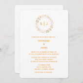 Invitation Monogram Leaf Crest Orange White Classy Wedding (Devant / Derrière)