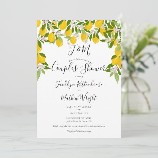 Invitation Monogram Lemons Blossom Mariage Couples Douche (Debout devant)