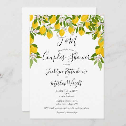 Invitation Monogram Lemons Blossom Mariage Couples Douche (Devant / Derrière)