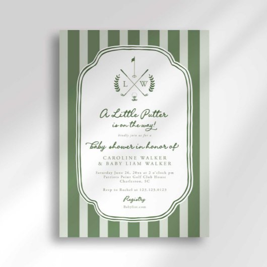 Invitation Monogram Little Putter on Way Golf Baby Shower