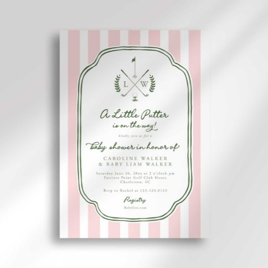 Invitation Monogram Little Putter on Way Golf Baby Shower