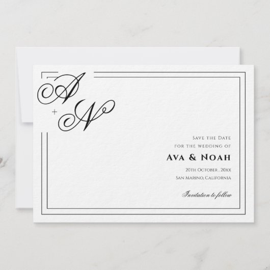 Invitation Monogram Minimal Classic Wedding Save the Date (Devant)