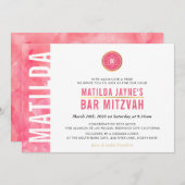 Invitation MONOGRAM MODERNE BAT MITZVAH côté bar or rose (Devant / Derrière)