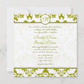 Invitation Monogram Olive Lime Mariage damassé (Devant)
