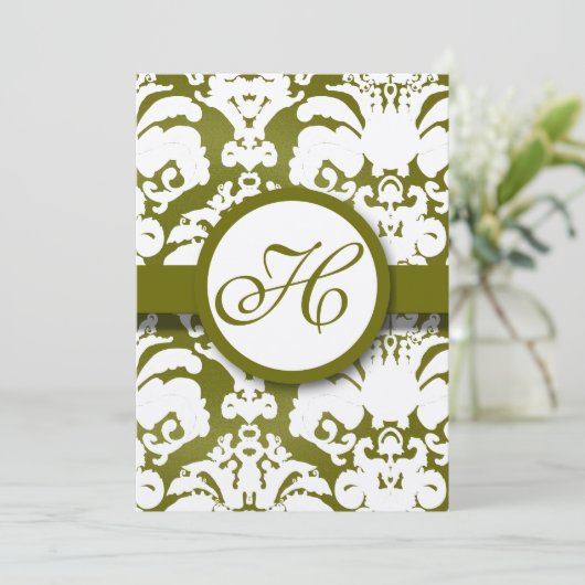 Invitation Monogram Olive Mariage damassé (Debout devant)
