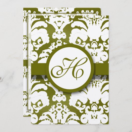 Invitation Monogram Olive Mariage damassé (Devant / Derrière)
