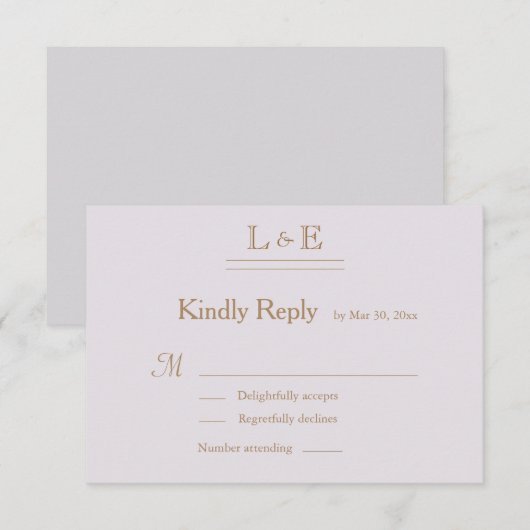 Invitation Monogram Or Lilac Gris Esperluette Mariage RSVP (Devant / Derrière)
