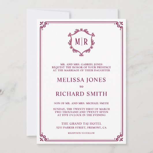 Invitation Monogram QR Code Photo Collage Magenta Wedding (Devant)
