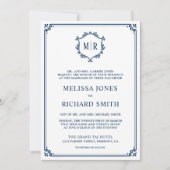 Invitation Monogram QR Code Photo Collage Navy Blue Wedding (Devant)