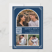Invitation Monogram QR Code Photo Collage Navy Blue Wedding (Dos)
