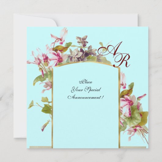 Invitation MONOGRAM ROMANTİCA /CYCLAMENS, bleu rose vert (Dos)