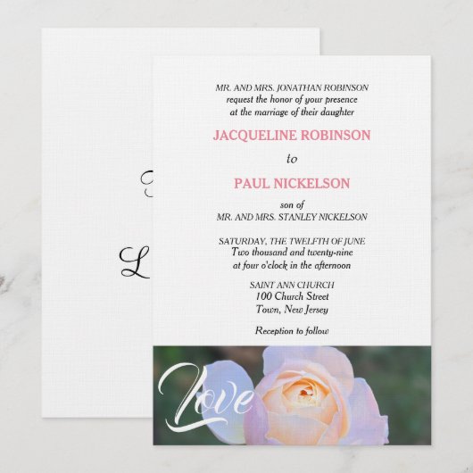 Invitation Monogram Rose Pâle Rose Ensemble dans l'Amour (Devant / Derrière)