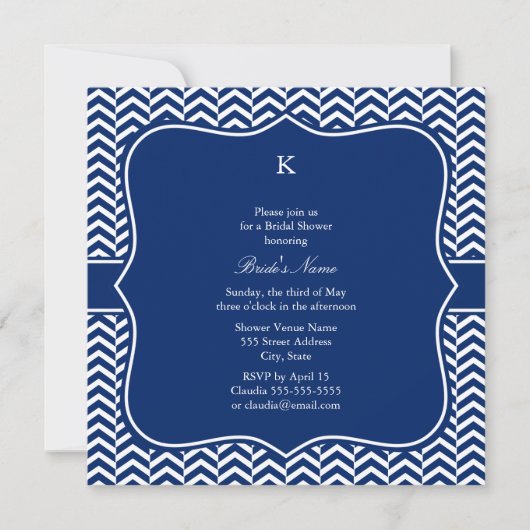 Invitation Monogram Royal Blue Chevron Motif (Devant)