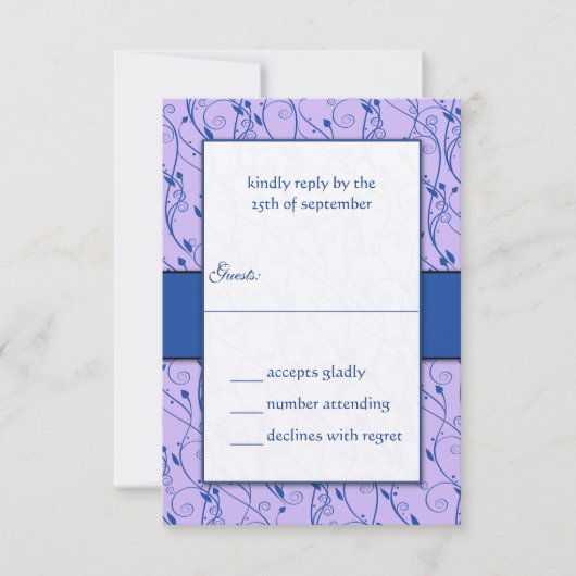Invitation Monogram Royal Blue Lilac Swirl Wedding RSVP (Devant)
