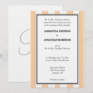 Invitation Monogram Sandy Beach Argent Blanc Rayures de Caban