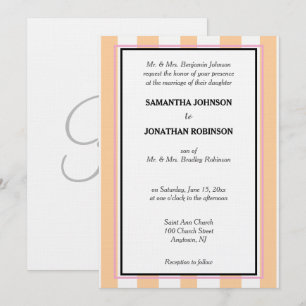 Invitation Monogram Sandy Beach Rose Blanc Rayures de Cabane