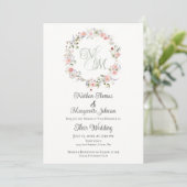 Invitation Monogram Watercolor Floral Wreath Wedding (Debout devant)