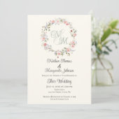 Invitation Monogram Watercolor Floral Wreath Wedding (Debout devant)