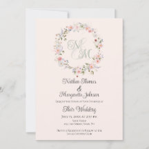 Monogram Watercolor Floral Wreath Wedding