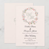 Invitation Monogram Watercolor Floral Wreath Wedding (Devant / Derrière)